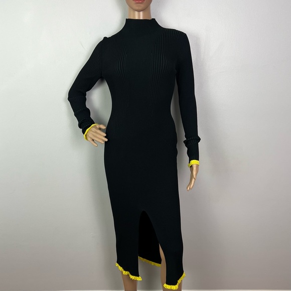 NEW AZ FACTORY BLACK RIBBED KNIT MIDI DRESS - Picture 2 of 8